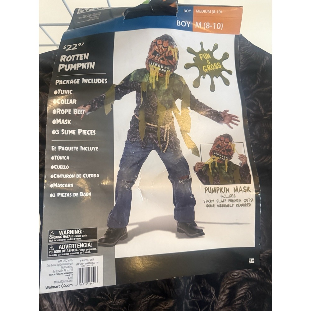 Rotten Pumpkin Boys Halloween Costume Medium 8-10 Mask Tunic Slime 5 Piece